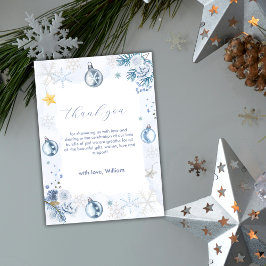 Pastel Blue Snowflake Floral Winter Baby Shower  サンキューカード