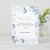 Pastel Blue Snowflake Floral Winter Baby Shower  サンキューカード (スタンド正面)