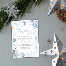 Pastel Blue Snowflake Floral Winter Baby Shower 招待状