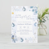 Pastel Blue Snowflake Floral Winter Baby Shower 招待状 (スタンド正面)
