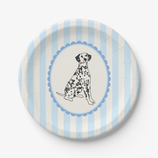 Pastel Blue Stripes and Dalmatian Dog ペーパープレート (正面)