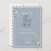 Pastel Blue Stripes Baby Carriage Baby Shower サンキューカード (正面)