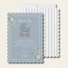 Pastel Blue Stripes Baby Carriage Baby Shower サンキューカード