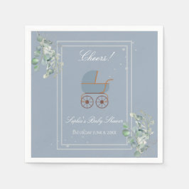 Pastel Blue Stripes Baby Carriage Baby Shower スタンダードカクテルナプキン