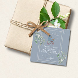 Pastel Blue Stripes Baby Carriage Baby Shower フェイバータグ