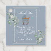 Pastel Blue Stripes Baby Carriage Baby Shower フェイバータグ (正面)