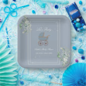 Pastel Blue Stripes Baby Carriage Baby Shower ペーパープレート (パーティー)