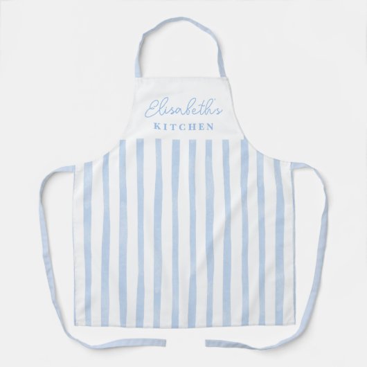 Pastel Blue Stripes Name Apron エプロン (正面)