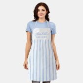Pastel Blue Stripes Name Apron エプロン (着用した状態)
