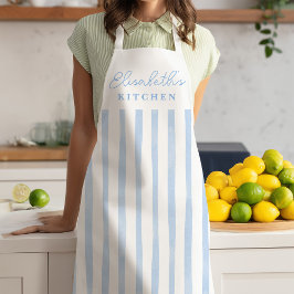 Pastel Blue Stripes Name Apron エプロン