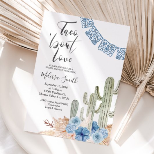 Pastel Blue Taco 'bout Love Bridal Shower Floral 招待状