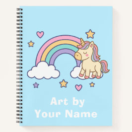 Pastel Blue Unicorn Rainbow Personalized ノートブック