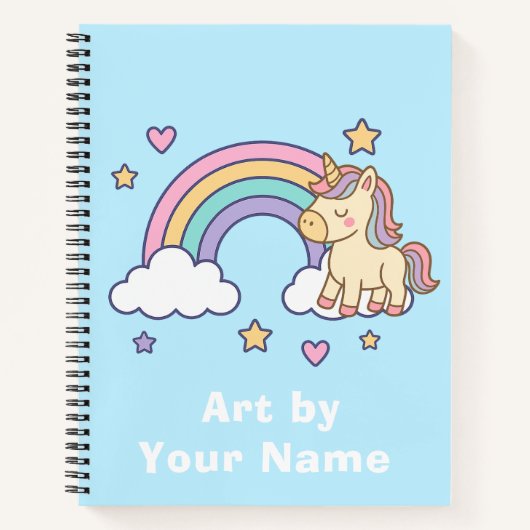 Pastel Blue Unicorn Rainbow Personalized ノートブック (正面)