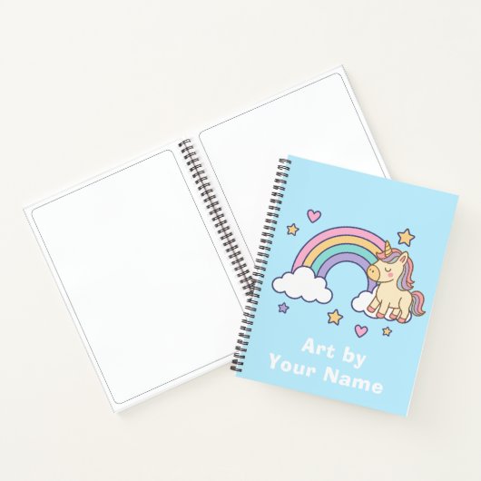 Pastel Blue Unicorn Rainbow Personalized ノートブック (内部)
