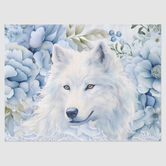 Pastel Blue Victorian Florals & White Wolf Head 薄葉紙 (正面)