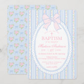 Pastel Blue Vintage Fancy Floral Baptism 招待状 (正面/裏面)