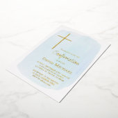 pastel blue watercolor Confirmation boy 箔招待状 (回転した状態)