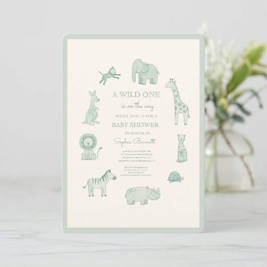 Pastel Blue Watercolor Safari Animals Baby Shower 招待状