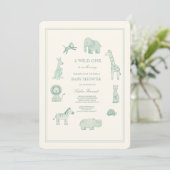Pastel Blue Watercolor Safari Animals Baby Shower 招待状 (スタンド正面)