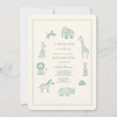 Pastel Blue Watercolor Safari Animals Baby Shower 招待状 (正面)