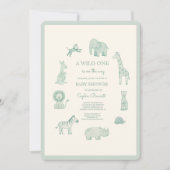 Pastel Blue Watercolor Safari Animals Baby Shower 招待状 (正面)
