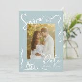 Pastel Blue Whimsical Romantic Photo Save the Date 招待状 (スタンド正面)
