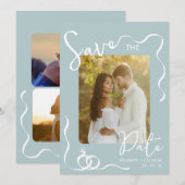 Pastel Blue Whimsical Romantic Photo Save the Date 招待状 (正面/裏面)