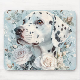 PASTEL BLUE & WHITE FLOWERS WITH DALMATIAN DOG マウスパッド
