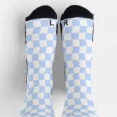 Pastel Blue White Retro Checkerboard Pattern ソックス (上部)