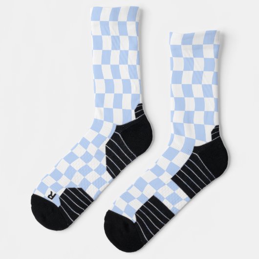 Pastel Blue White Retro Checkerboard Pattern ソックス (左)