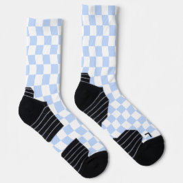 Pastel Blue White Retro Checkerboard Pattern ソックス