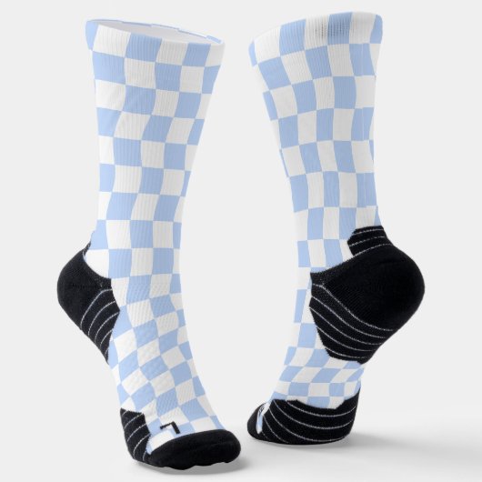 Pastel Blue White Retro Checkerboard Pattern ソックス (傾斜あり)