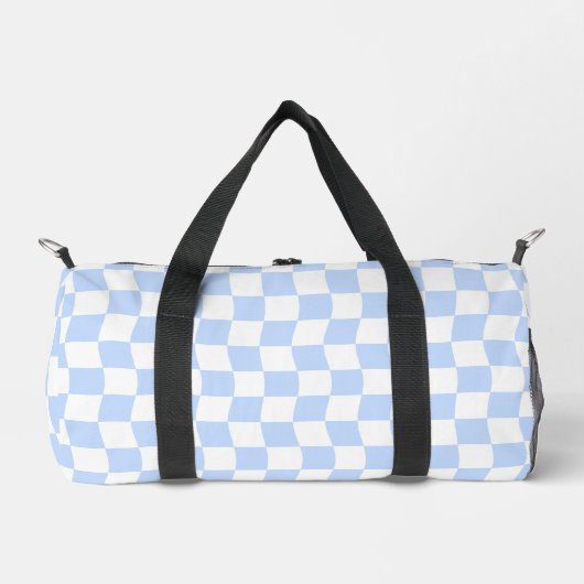 Pastel Blue White Retro Checkerboard Pattern ダッフルバッグ (正面)