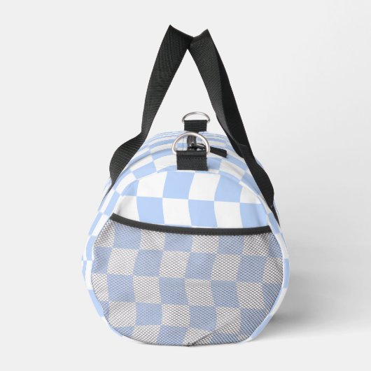 Pastel Blue White Retro Checkerboard Pattern ダッフルバッグ (右)