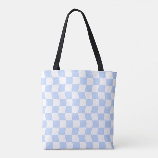 Pastel Blue White Retro Checkerboard Pattern トートバッグ (裏面)