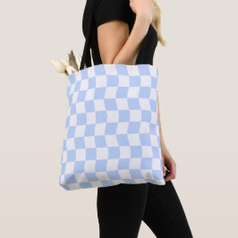 Pastel Blue White Retro Checkerboard Pattern トートバッグ