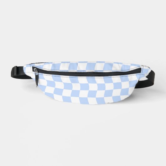 Pastel Blue White Retro Checkerboard Pattern ファニーパック (正面)
