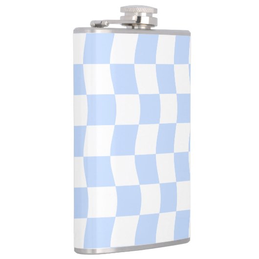 Pastel Blue White Retro Checkerboard Pattern フラスク (右)