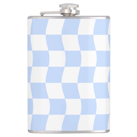 Pastel Blue White Retro Checkerboard Pattern フラスク (正面)