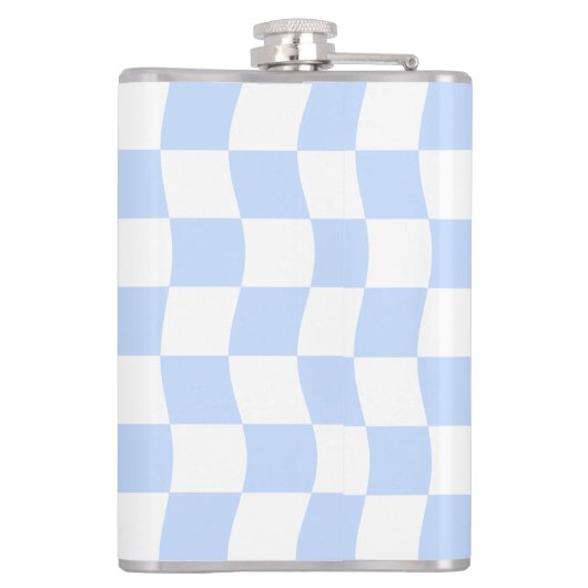 Pastel Blue White Retro Checkerboard Pattern フラスク (裏面)