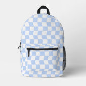 Pastel Blue White Retro Checkerboard Pattern プリントバックパック (正面)