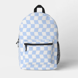 Pastel Blue White Retro Checkerboard Pattern プリントバックパック