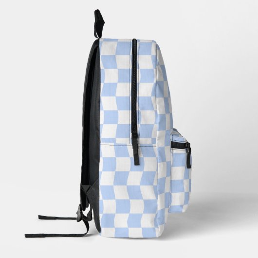 Pastel Blue White Retro Checkerboard Pattern プリントバックパック (左)