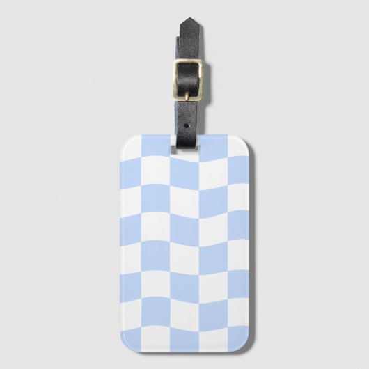 Pastel Blue White Retro Checkerboard Pattern ラゲッジタグ (正面縦)