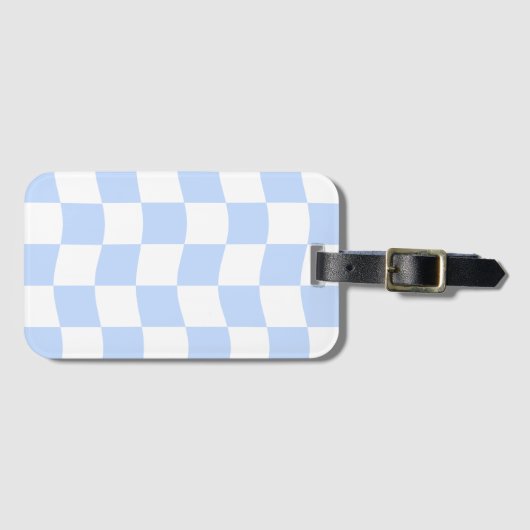 Pastel Blue White Retro Checkerboard Pattern ラゲッジタグ (正面横)