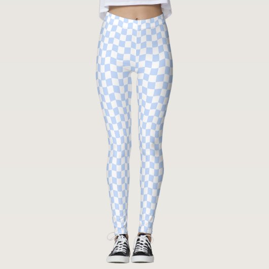 Pastel Blue White Retro Checkerboard Pattern レギンス (正面)