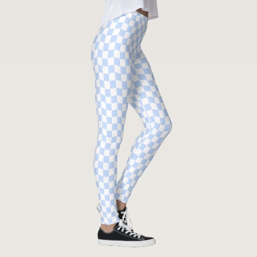 Pastel Blue White Retro Checkerboard Pattern レギンス (右)