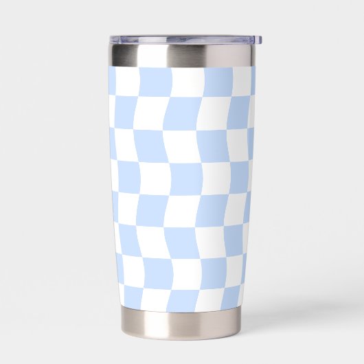Pastel Blue White Retro Checkerboard Pattern 保温保冷タンブラー (左面)