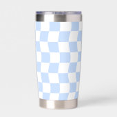 Pastel Blue White Retro Checkerboard Pattern 保温保冷タンブラー (背面)
