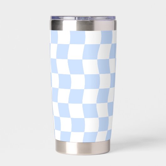 Pastel Blue White Retro Checkerboard Pattern 保温保冷タンブラー (背面)